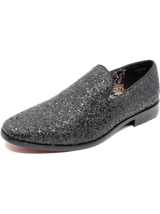 Metrocharm Men\'s Black Rubber Sole Sparkly Glitter Sequin Loafers Slip On Shoes main image 4